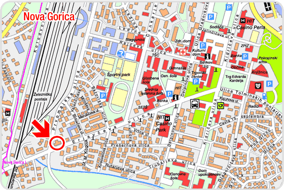 Lokacija Društva Računovodij, Finančnikov in Revizorjev Nova Gorica - Erjavčeva Ulica 30, Nova Gorica